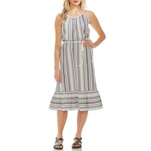 VINCE CAMUTO Women's Dobby Stripe Midi Ruffle Hem Sundress sz XL New Ivory